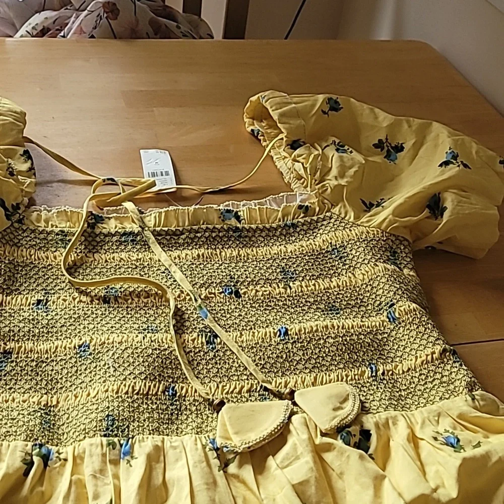 By Anthropologie Puff-Sleeve Square-Neck Smocked Mini Dress - Picture 5 of 8